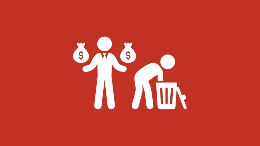 Una silhouette di una persona ricca e di una persona povera, simbolo della possibilità di Capitalismo etico, in cui le aziende donano parte dei loro profitti in beneficenza in modo efficace.